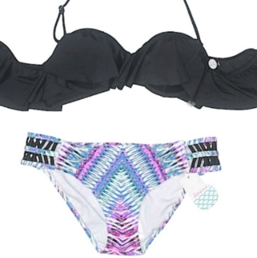 Raisins Dharma PushUp Bra Strappy Multicolor Lattice Bottom 2 Piece Bikini Med